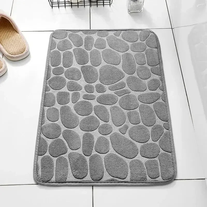 3D Non Slip Bathroom Mat Bath Mats Absorbent Doormat Carpet Cobblestone Embossed Door Floor Mats Machine Washable Quick Drying