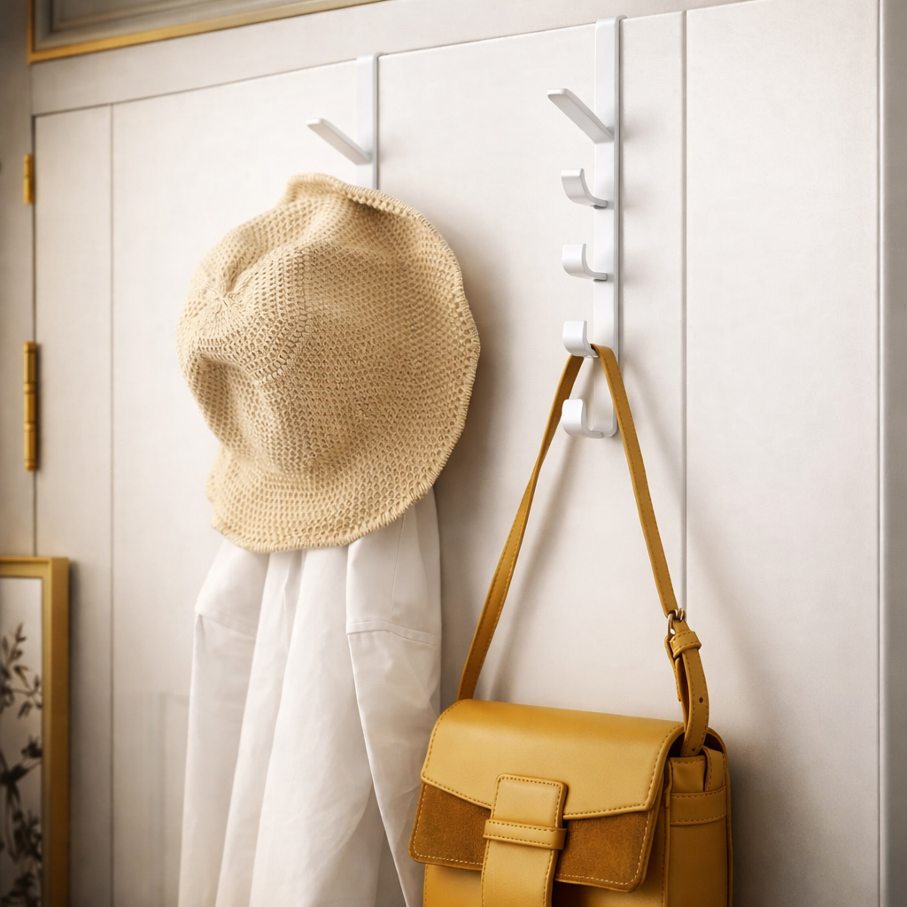 1pc Bedroom Door Hanger Clothes Hanging Rack Over The Door Plastic Home Storage Organization Hooks, Purse Holder For Bags Rails
