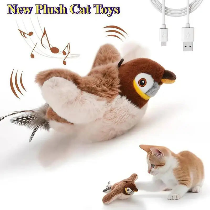 New Simulated Bird Cat Toy Interactive Toys Dog Rechargeable Chirping Flapping Bird(no Flying) Touch Activated Plush Toy Pet