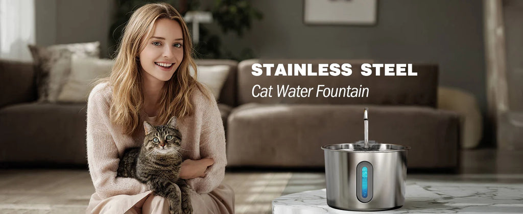 Pet Water Fountain for Cats 74oz/2.2L Stainless Steel Indoor Drinking Dispenser Free Standing Cat Water Fountain with Filter