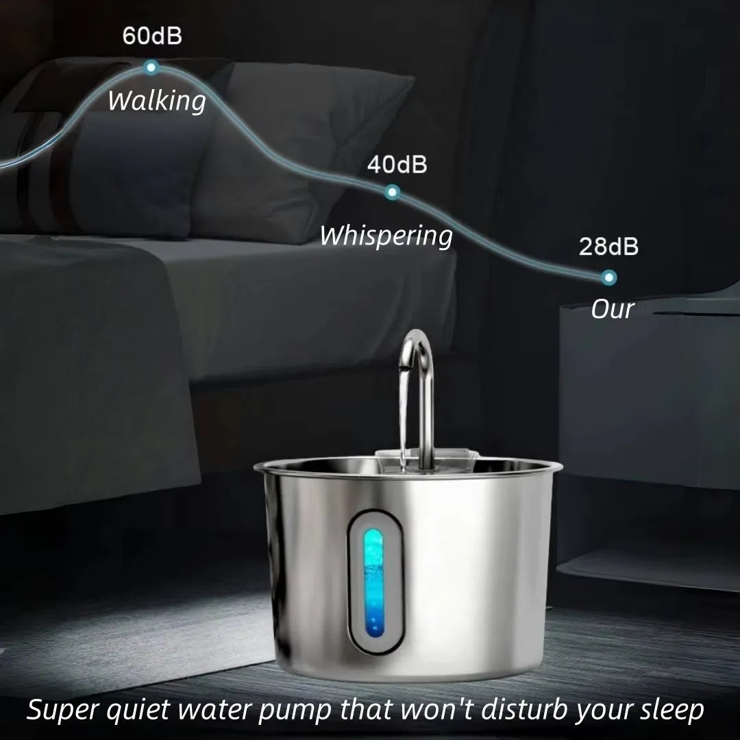 Pet Water Fountain for Cats 74oz/2.2L Stainless Steel Indoor Drinking Dispenser Free Standing Cat Water Fountain with Filter