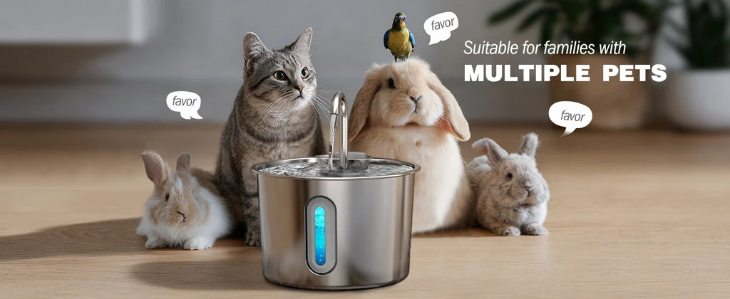 Pet Water Fountain for Cats 74oz/2.2L Stainless Steel Indoor Drinking Dispenser Free Standing Cat Water Fountain with Filter