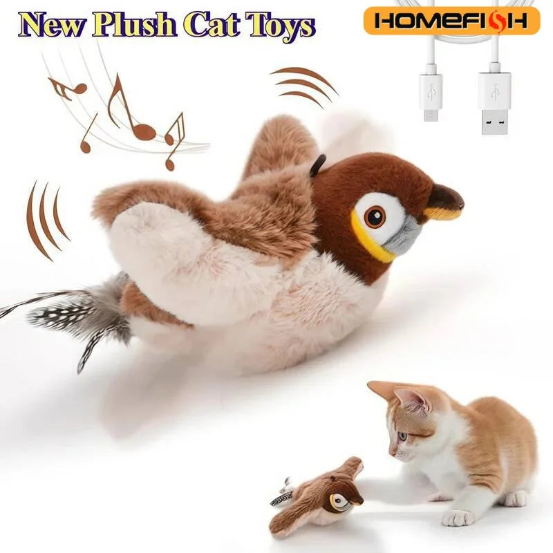 New Simulated Bird Cat Toy Interactive Toys Dog Rechargeable Chirping Flapping Bird(no Flying) Touch Activated Plush Toy Pet