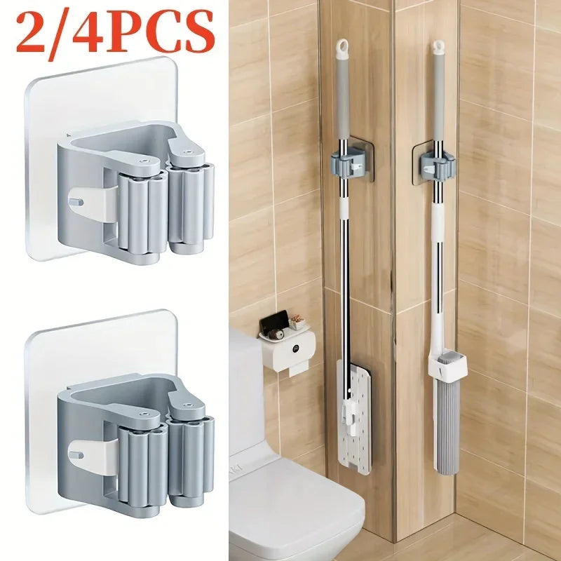Home Storage Rack Wall Hanging Shelf Bathroom Shower Holder Storage Traceless Hook Mop Organizer Waterproof Broom Hanger