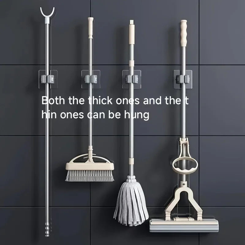 Home Storage Rack Wall Hanging Shelf Bathroom Shower Holder Storage Traceless Hook Mop Organizer Waterproof Broom Hanger