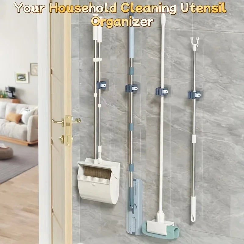 Home Storage Rack Wall Hanging Shelf Bathroom Shower Holder Storage Traceless Hook Mop Organizer Waterproof Broom Hanger